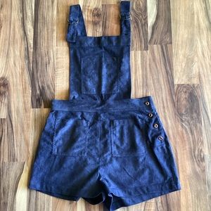 Faux Suede Short Overalls Button Closure Sz L